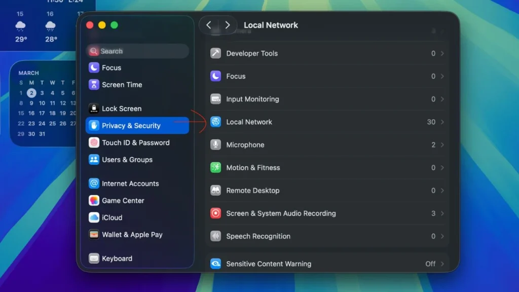 Local Network Mac Setting